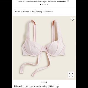 Jcrew bikini top underwire ole pink ribbed tie back 42D